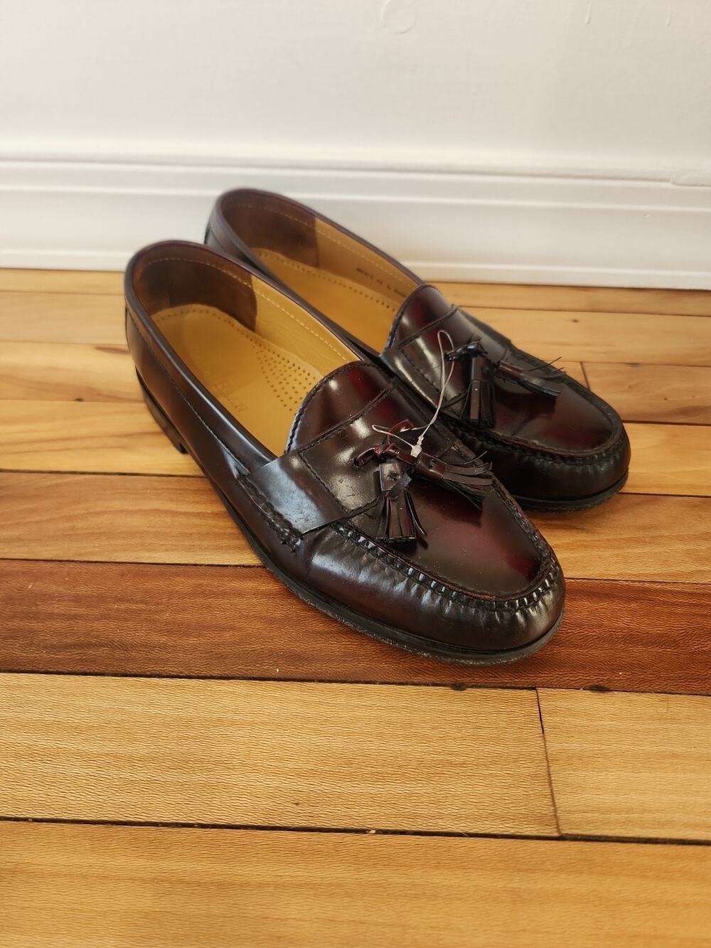 Sz 10 Mens Cole Haan Pinch Classic Tassel Burgundy Leather Loafers Shoes READ
